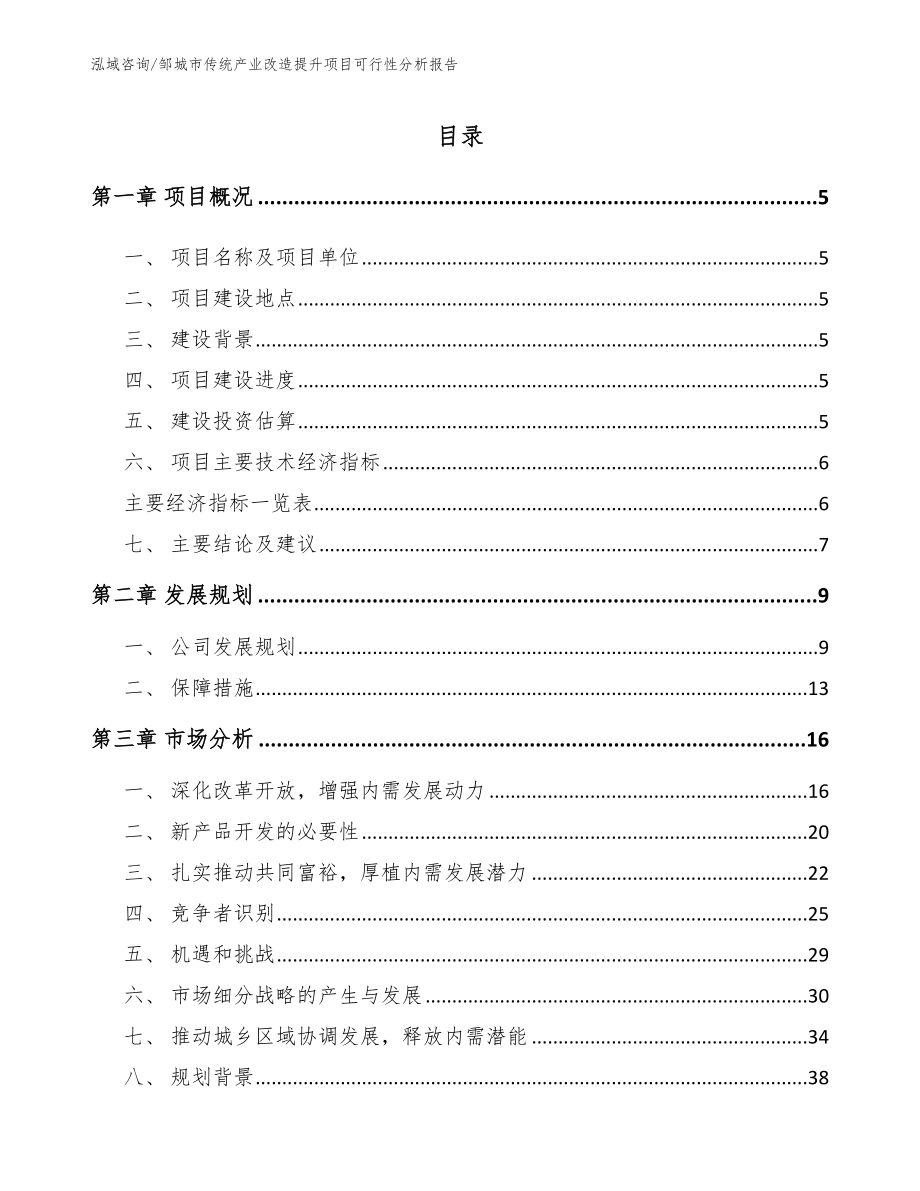 邹城市传统产业改造提升项目可行性分析报告【参考范文】_第1页