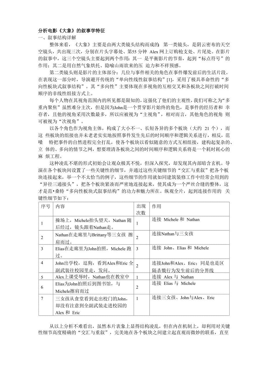 分析电影《大象》的叙事学特征_第1页