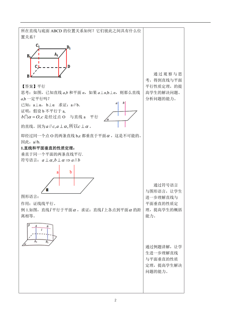 【新教材精创】8.6.2 直线与平面垂直（第2课时）直线与平面垂直的性质 教学设计（1）-人教A版高中数学必修第二册.docx_第2页