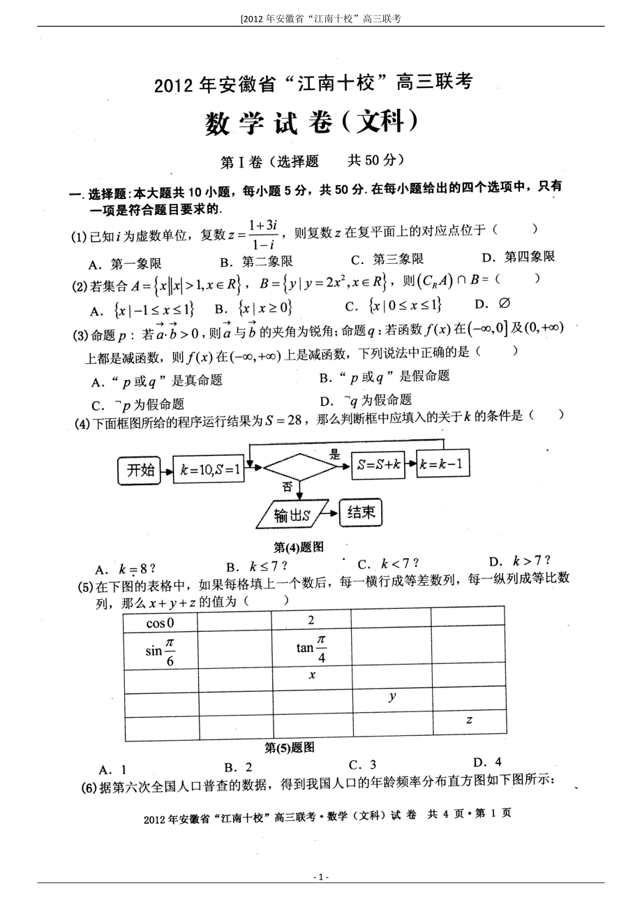 安徽省江南十校2012届高三第一次联考(数学文) (2).doc_第1页