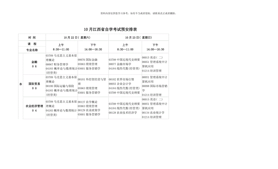 10月江西自考课程安排.doc_第1页