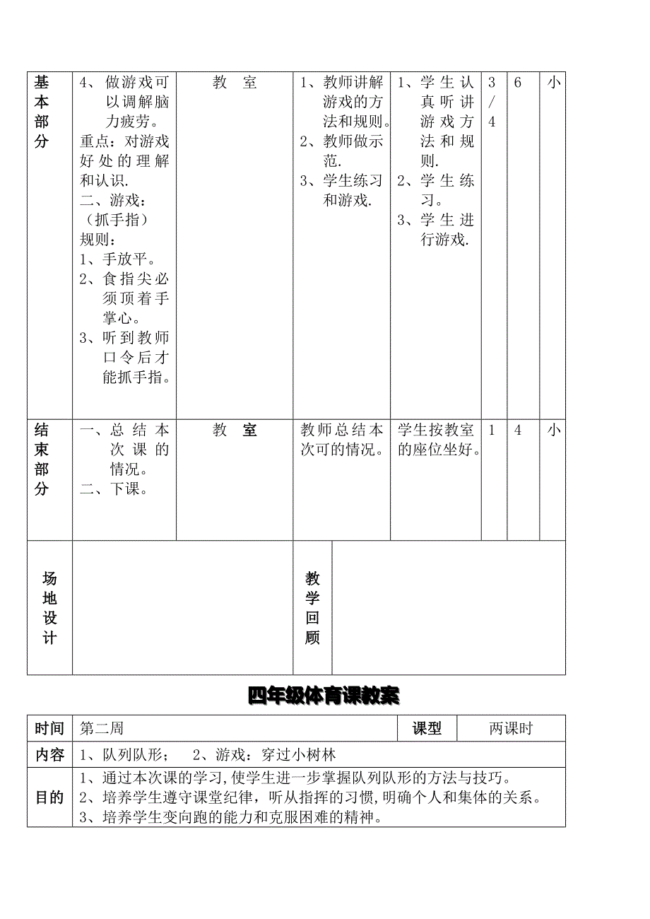 四年级下册《体育》全册教案_第2页