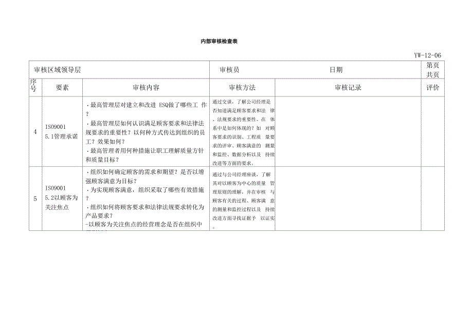 质量管理体系内审检查表_第2页