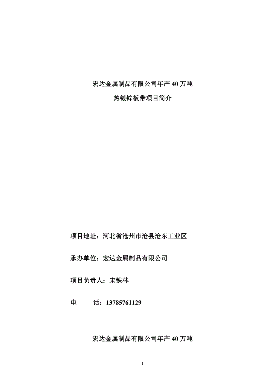 沧州宏达金属制品有限公司建设年产40万吨热镀锌板带项目申请报告.doc_第2页