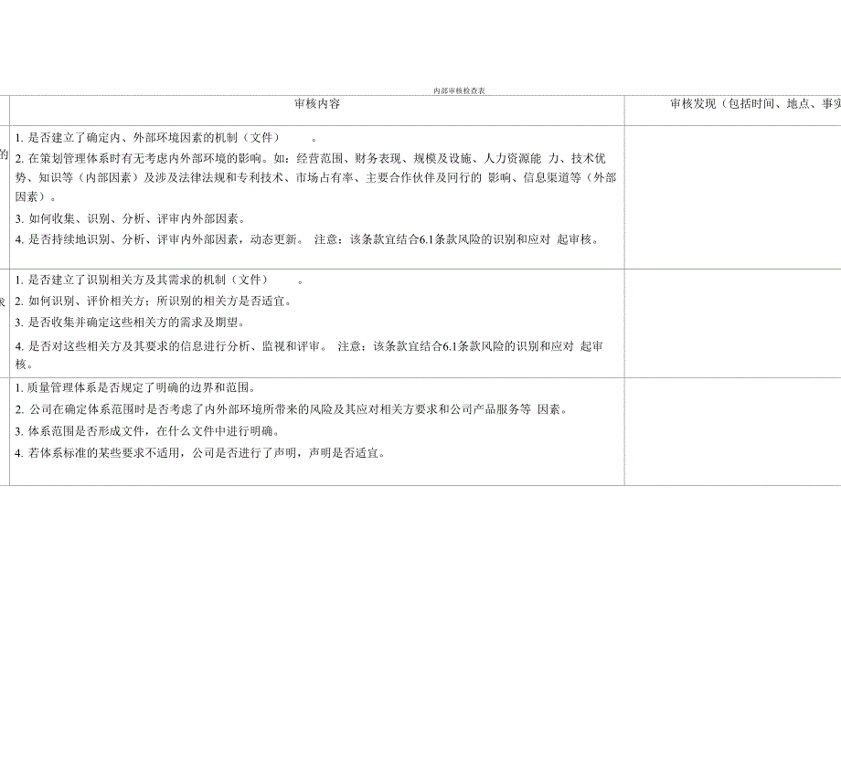 最新版质量管理体系内审检查表_第1页