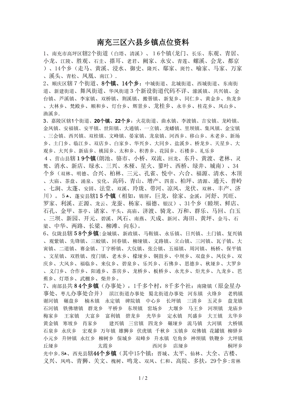 南充三区六县乡镇点位资料_第1页