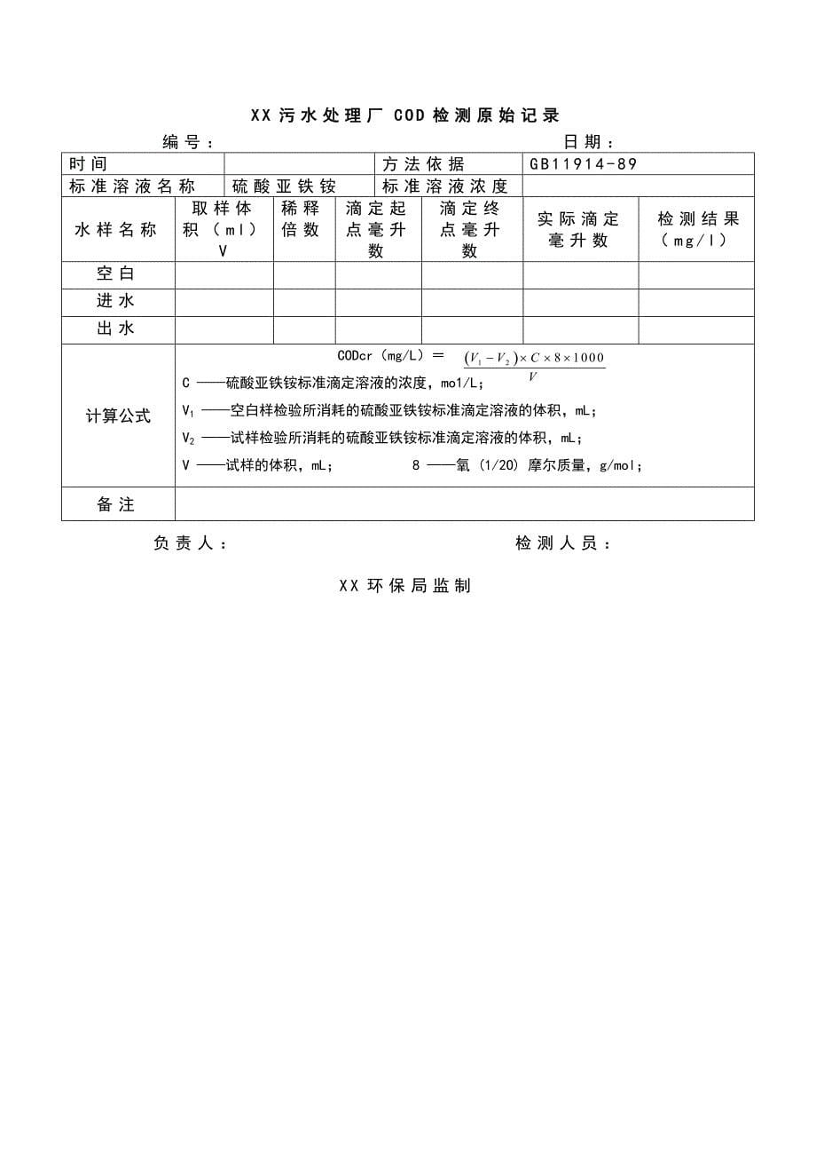 污水处理厂台帐和原始记录表格格式_第5页