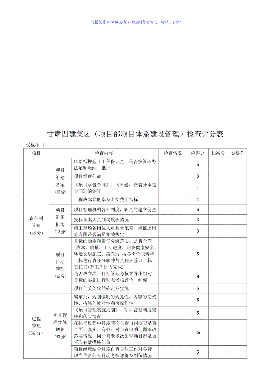 项目管理检查评分表(2016)Word版_第2页