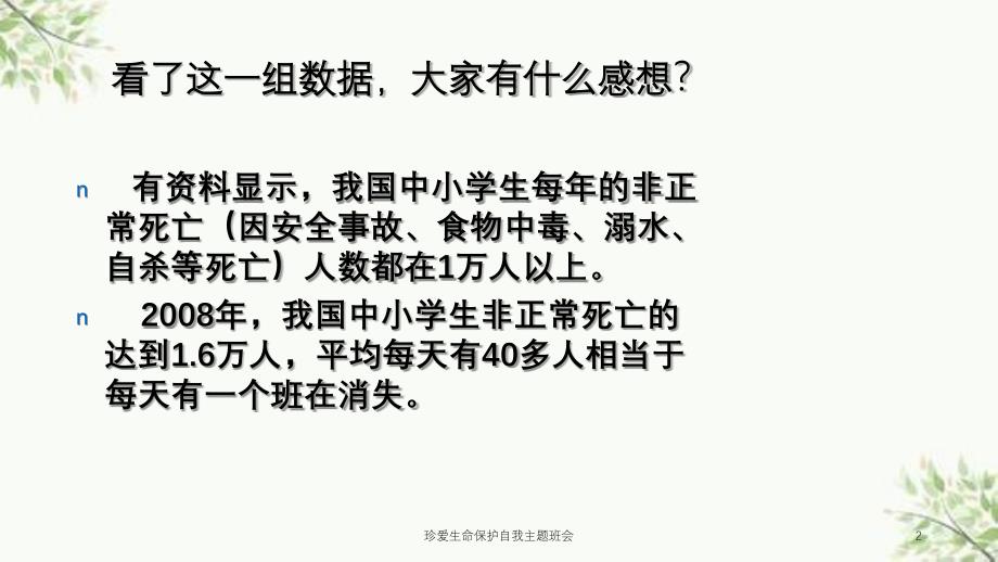 珍爱生命保护自我主题班会课件_第2页