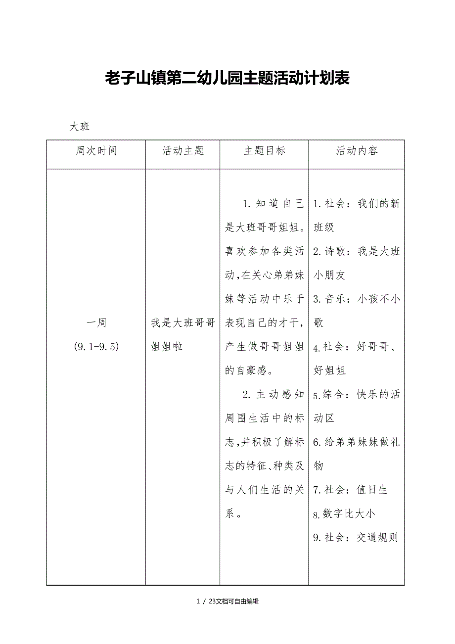 大班第一学期主题计划_第1页