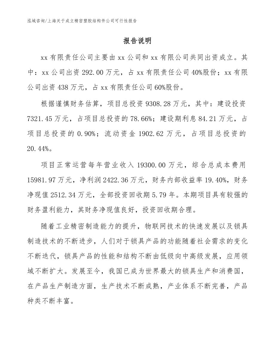 上海关于成立精密塑胶结构件公司可行性报告_第2页