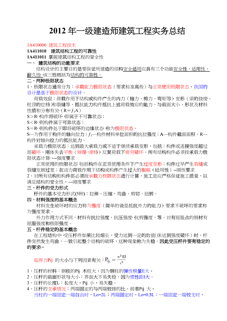 一级建造师建筑实务记忆要点_第1页