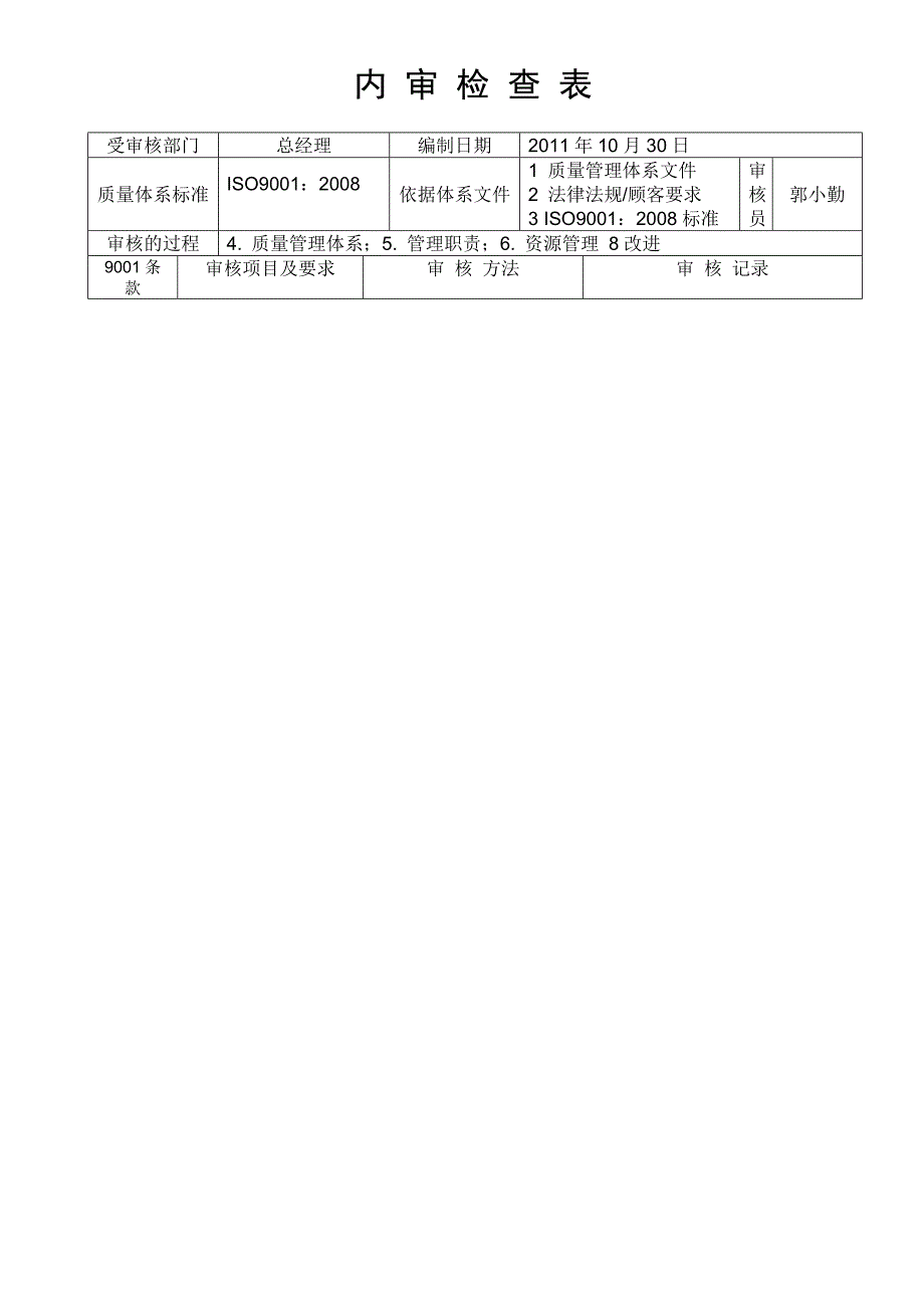 年质量体系内审检查表表_第1页