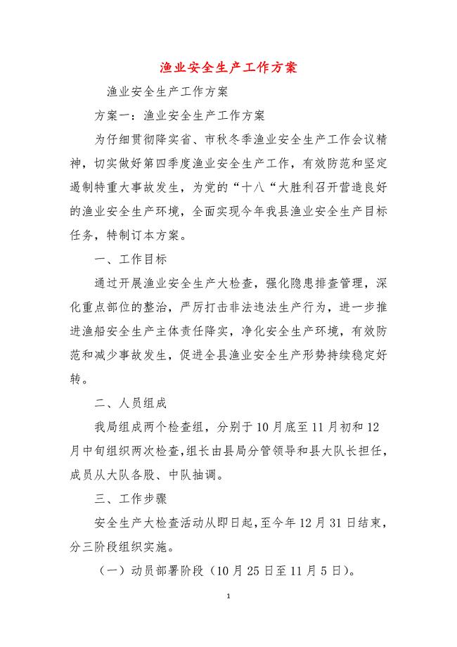 渔业安全生产工作方案