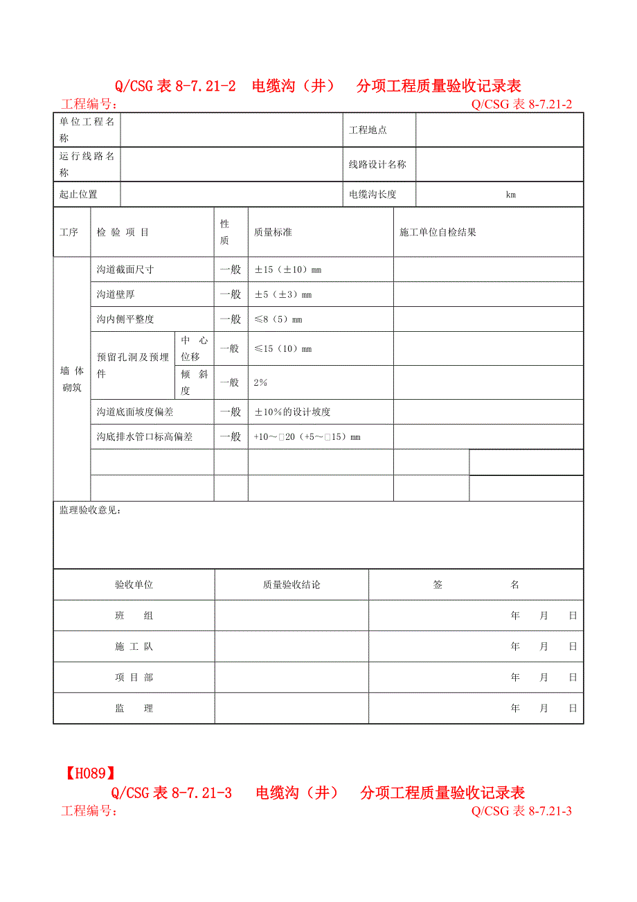 电缆沟井分项工程质量验收记录表_第2页