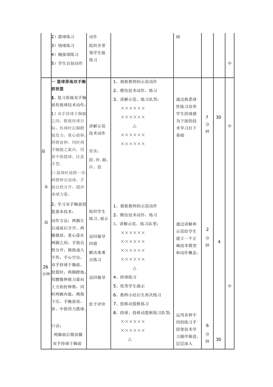 篮球双手胸前投篮、运投组合游戏》教学设计.doc_第4页