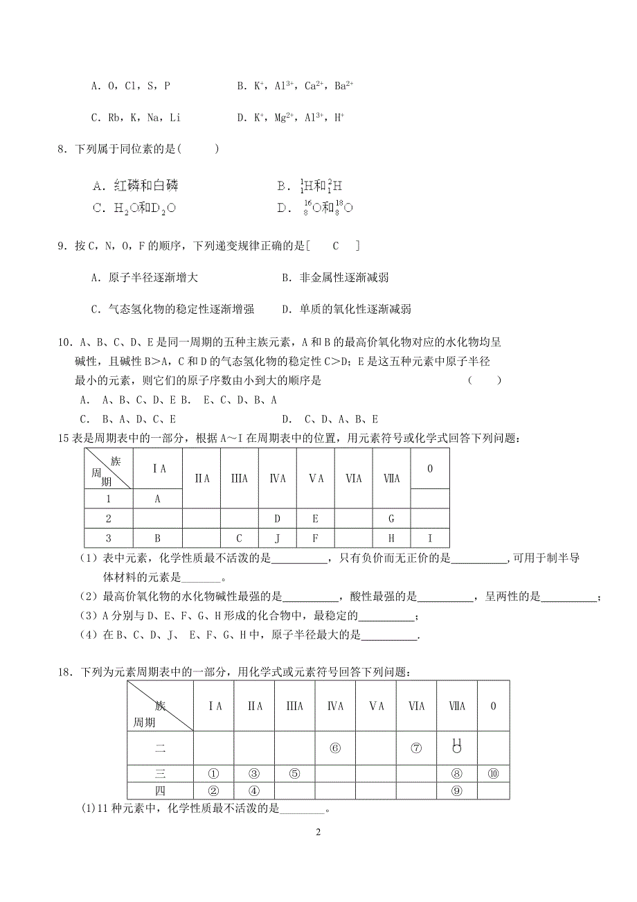 (完整版)元素周期律习题(附答案).doc_第2页