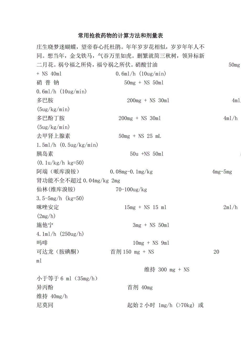 常用抢救药物的计算方法和剂量表.doc_第1页