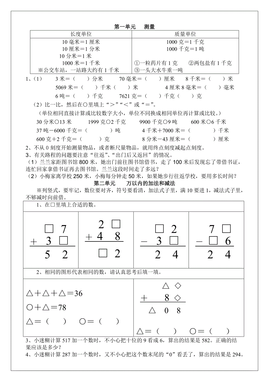 最新人教版三年级上册数学孩子易错的知识点_第1页
