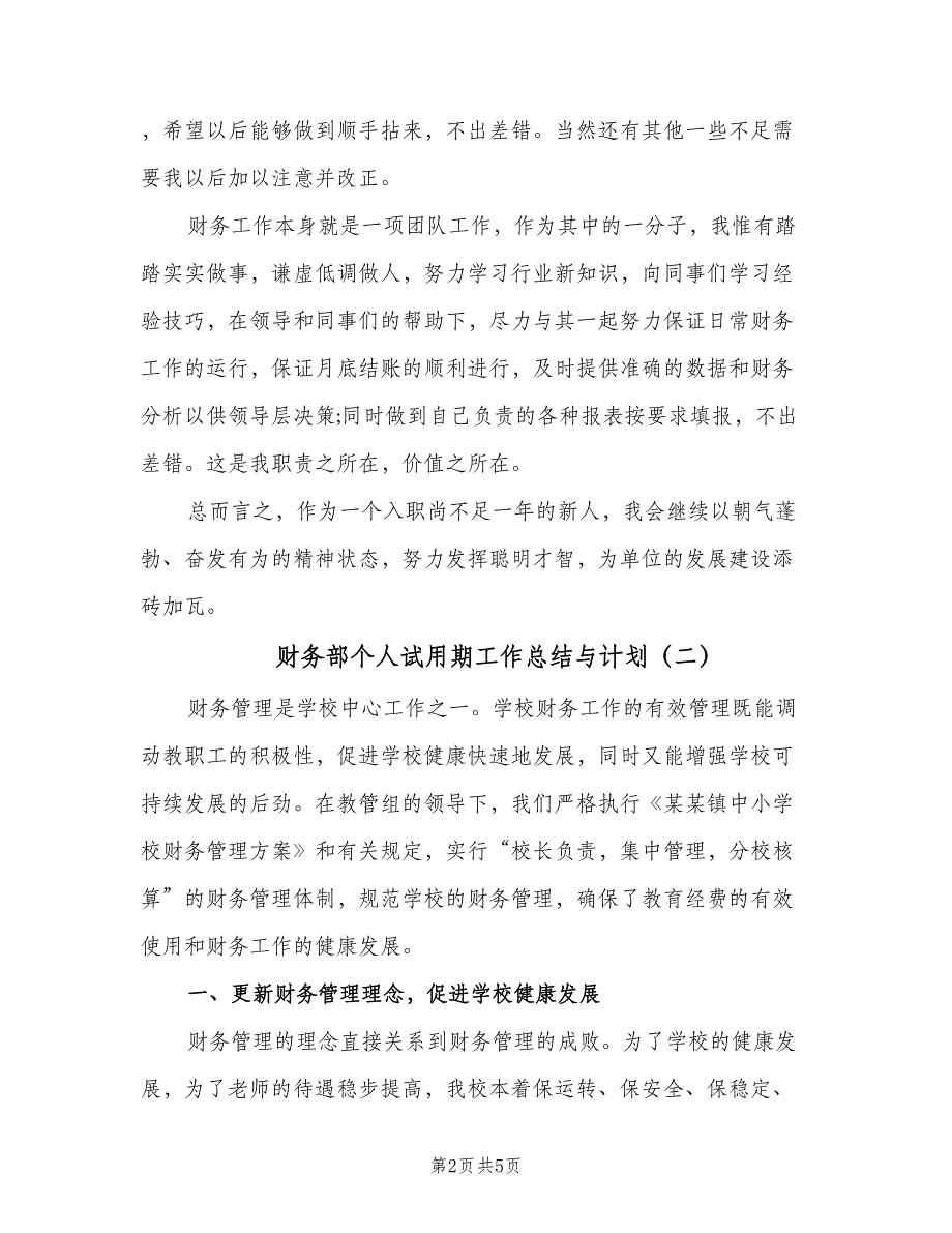 财务部个人试用期工作总结与计划（二篇）.doc_第2页