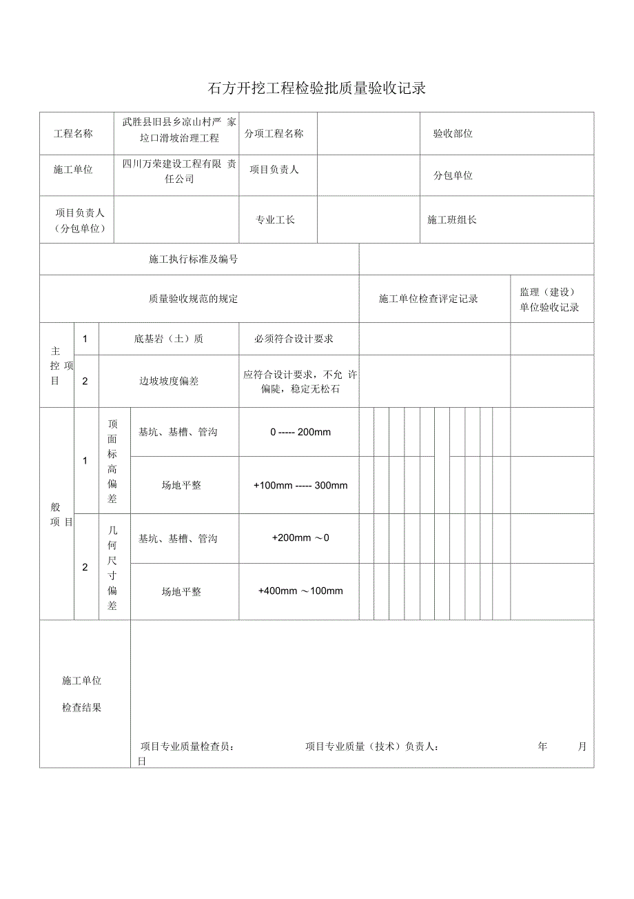 石方开挖工程检验批质量验收记录_第1页