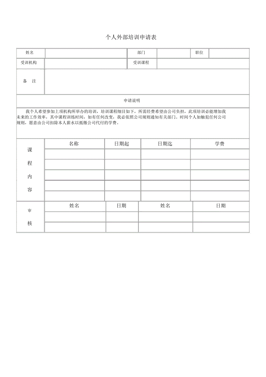 个人外部培训申请表_第1页