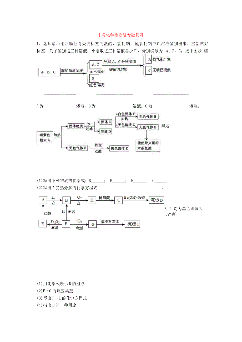 中考化学推断题专题复习_第1页