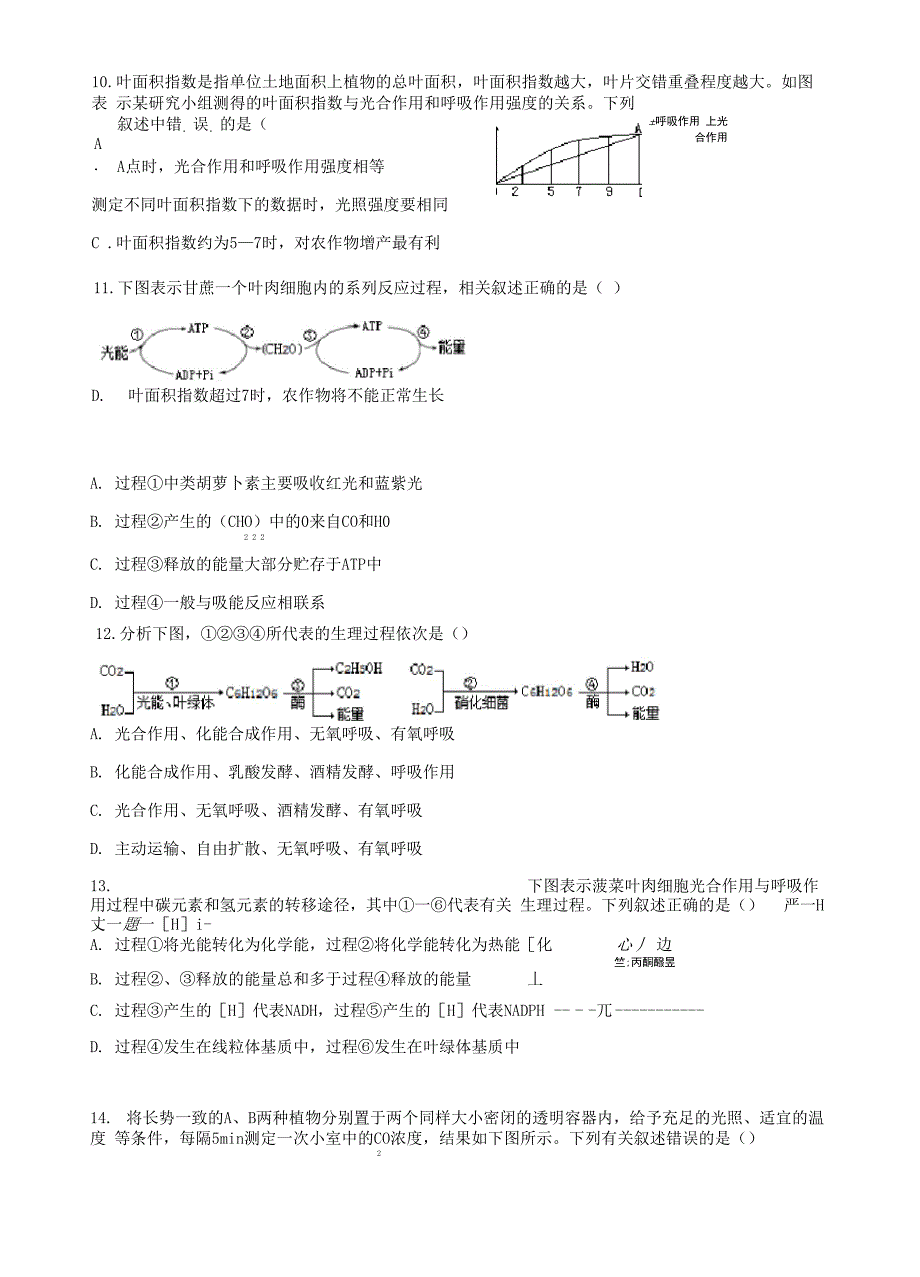 光合作用与呼吸作用的关系限时练(含答案)_第4页