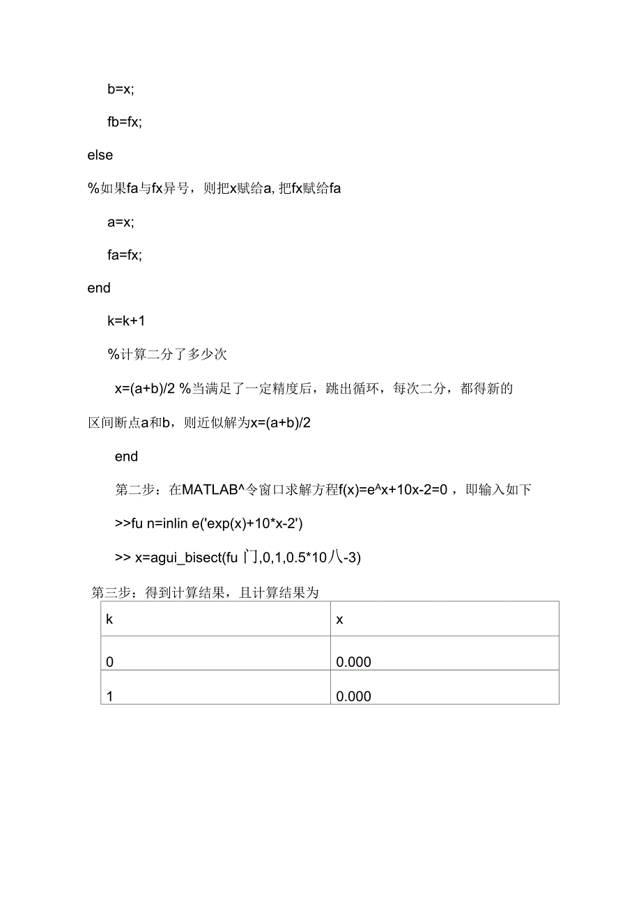 MATLAB计算方法迭代法牛顿法二分法实验报告材料_第4页