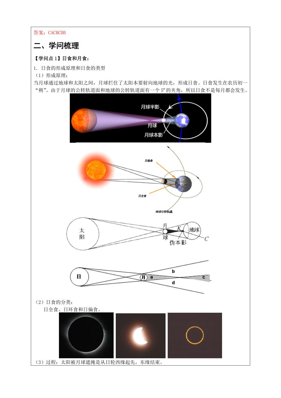 浙教版七年级科学下册期末复习讲义第四章5-7节日食、月食、太阳系、探索宇宙_第2页