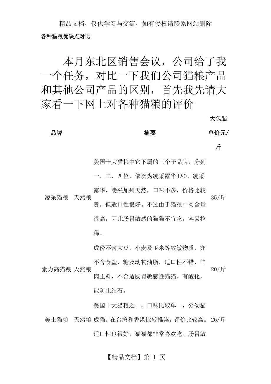 各种猫粮优缺点对比_第1页