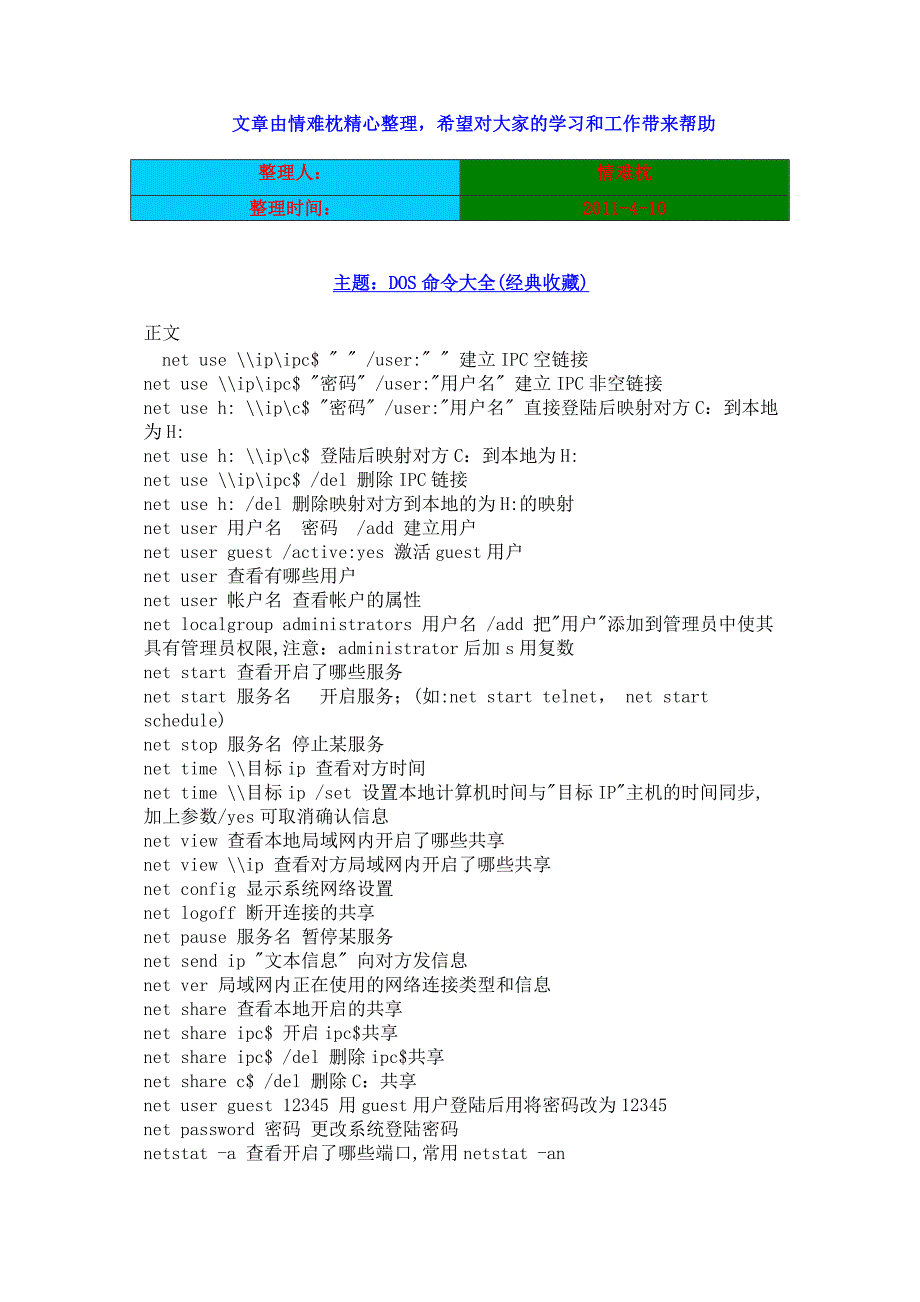 DOS命令大全(经典收藏)11016372_第1页