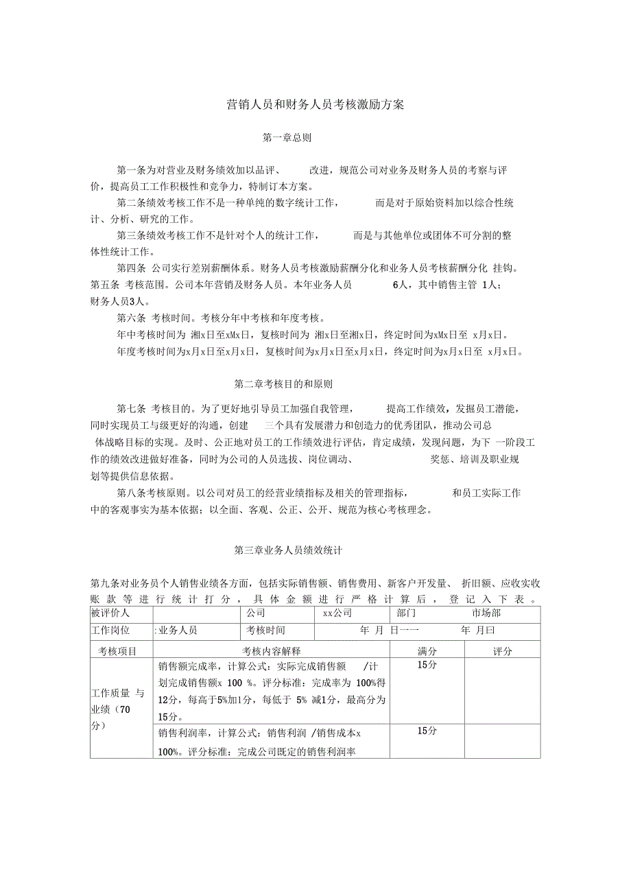 营销人员和财务人员考核激励方案_第1页