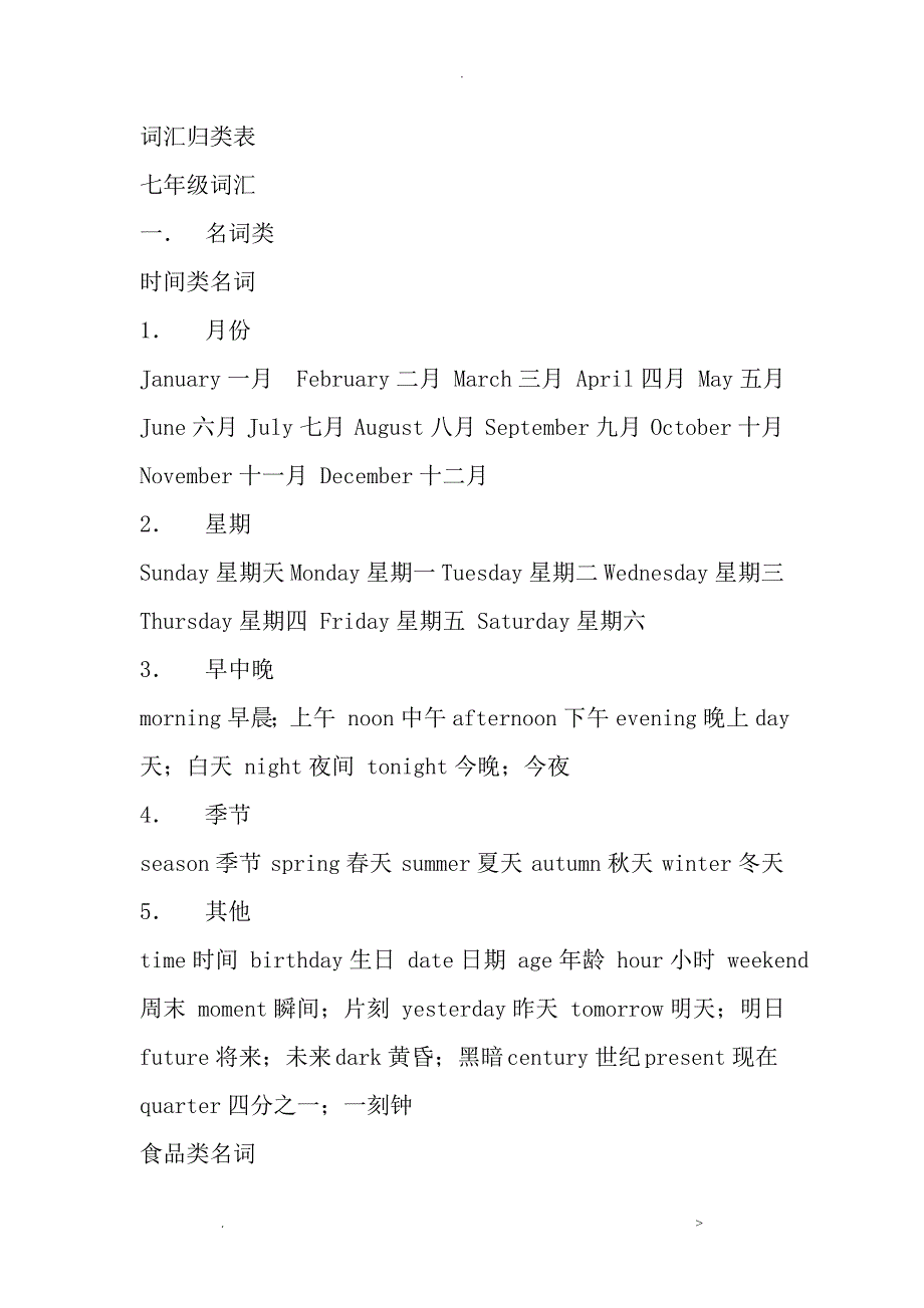 初中英语单词词汇归类表_第1页