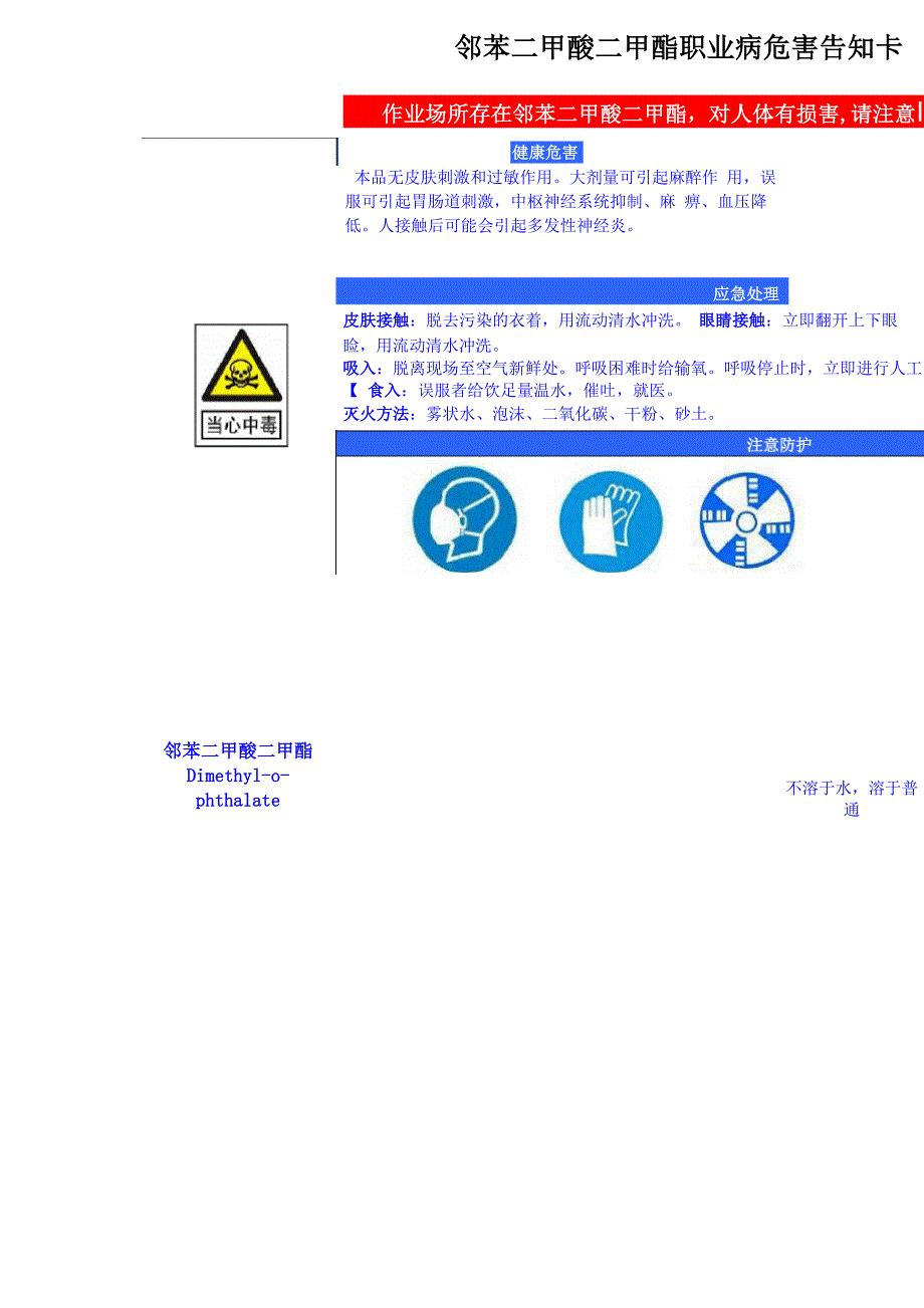 邻苯二甲酸二甲酯安全周知卡、职业危害告知卡、理化特性表_第2页