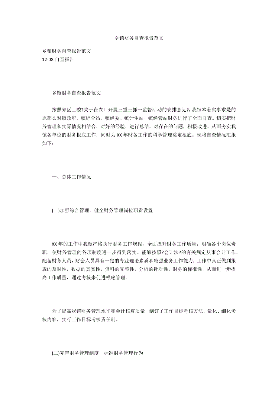 乡镇财务自查报告范文.docx_第1页