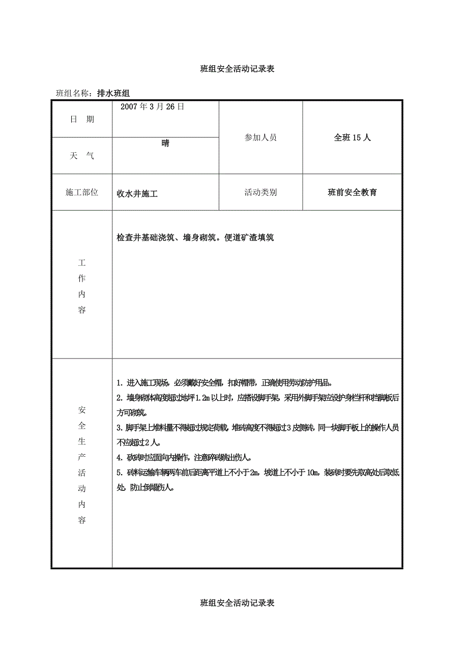 某工程班组安全活动记录表(填写范例)_第2页