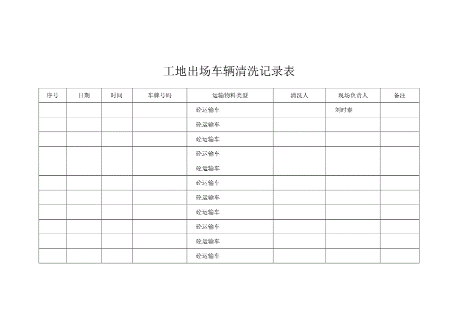 工地出场车辆清洗记录表_第1页