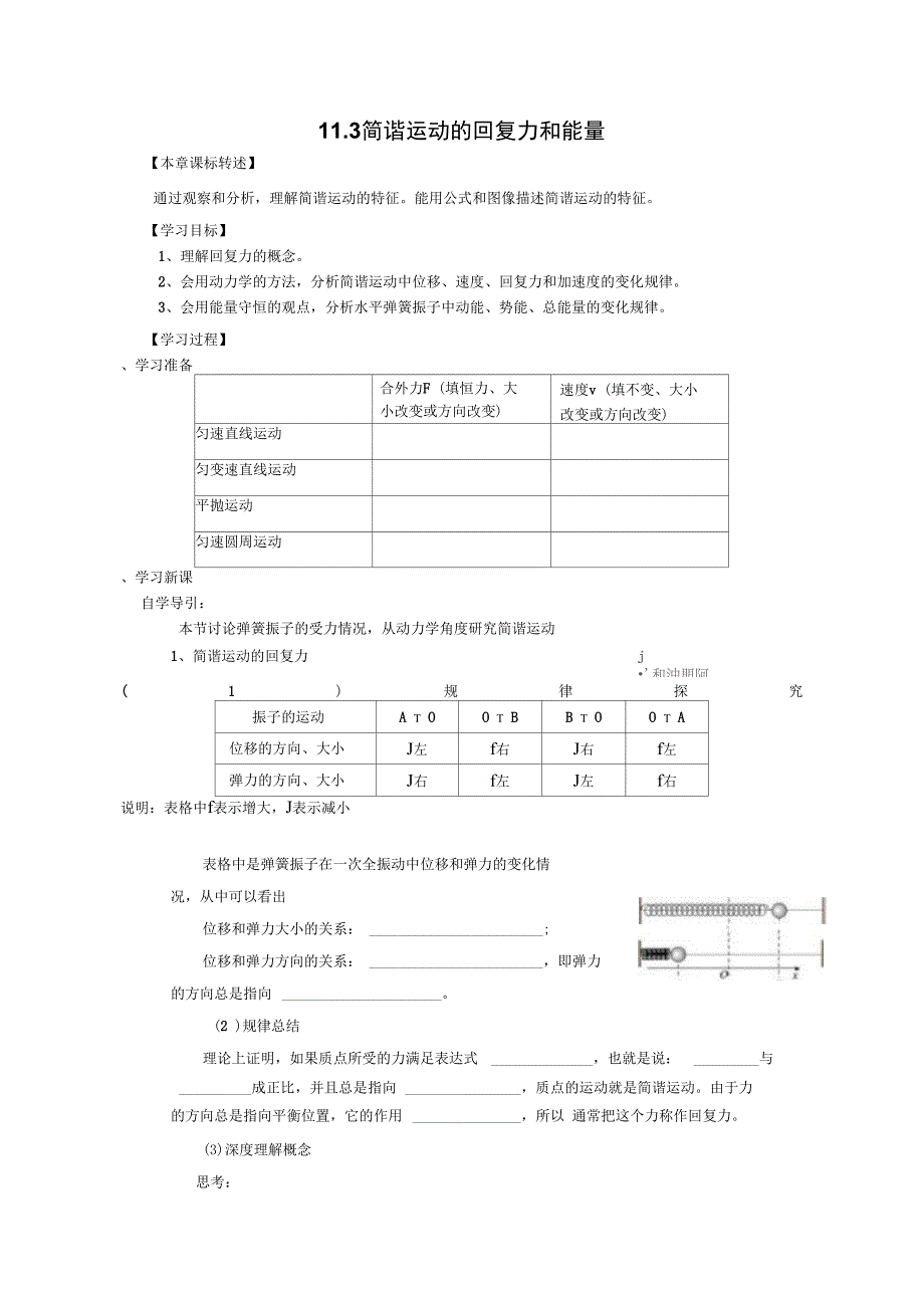 简谐运动的回复力和能量导学案_第1页