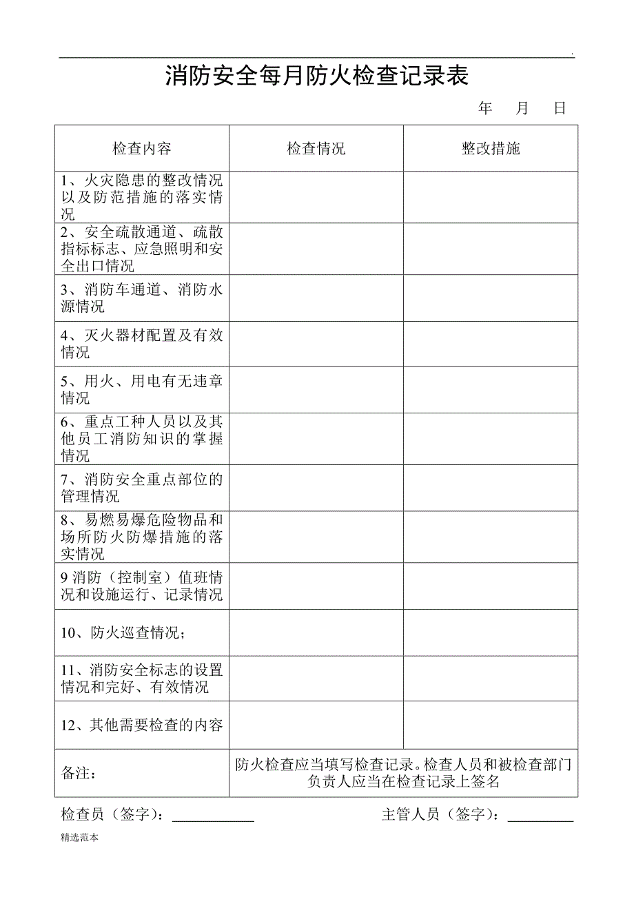 消防安全检查记录表.doc_第1页