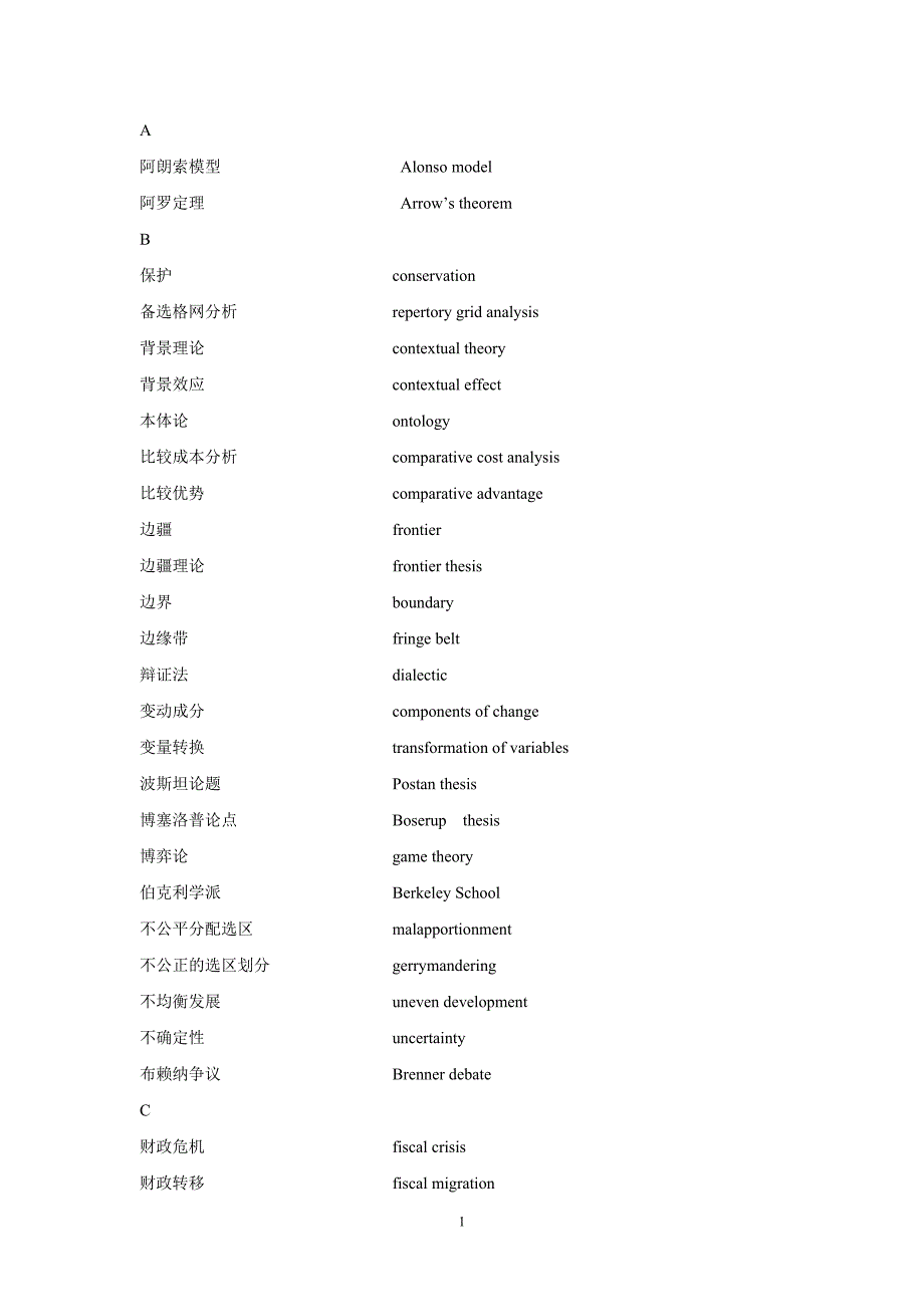 英汉人文地理词汇_第1页