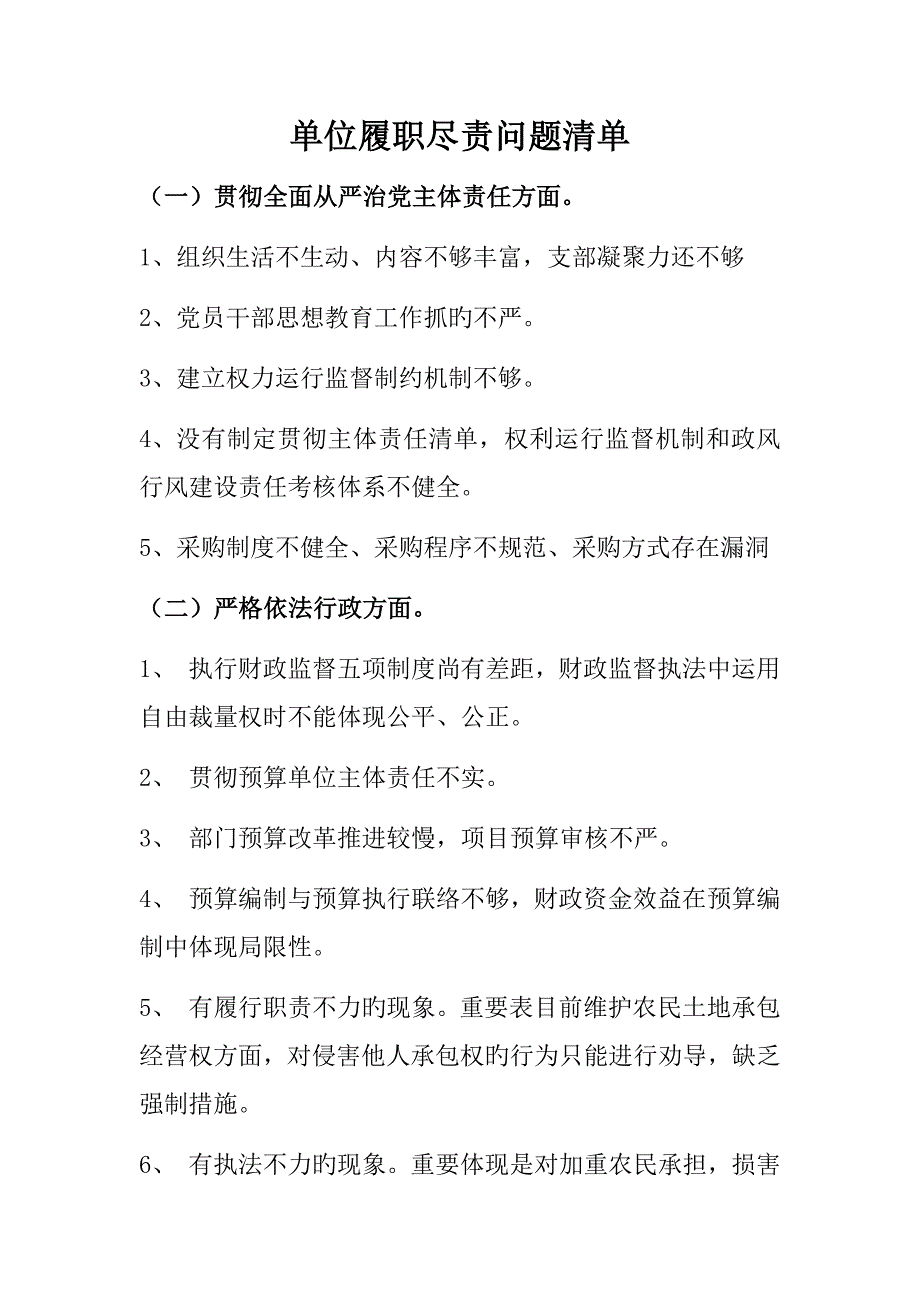 单位履职尽责问题清单_第1页