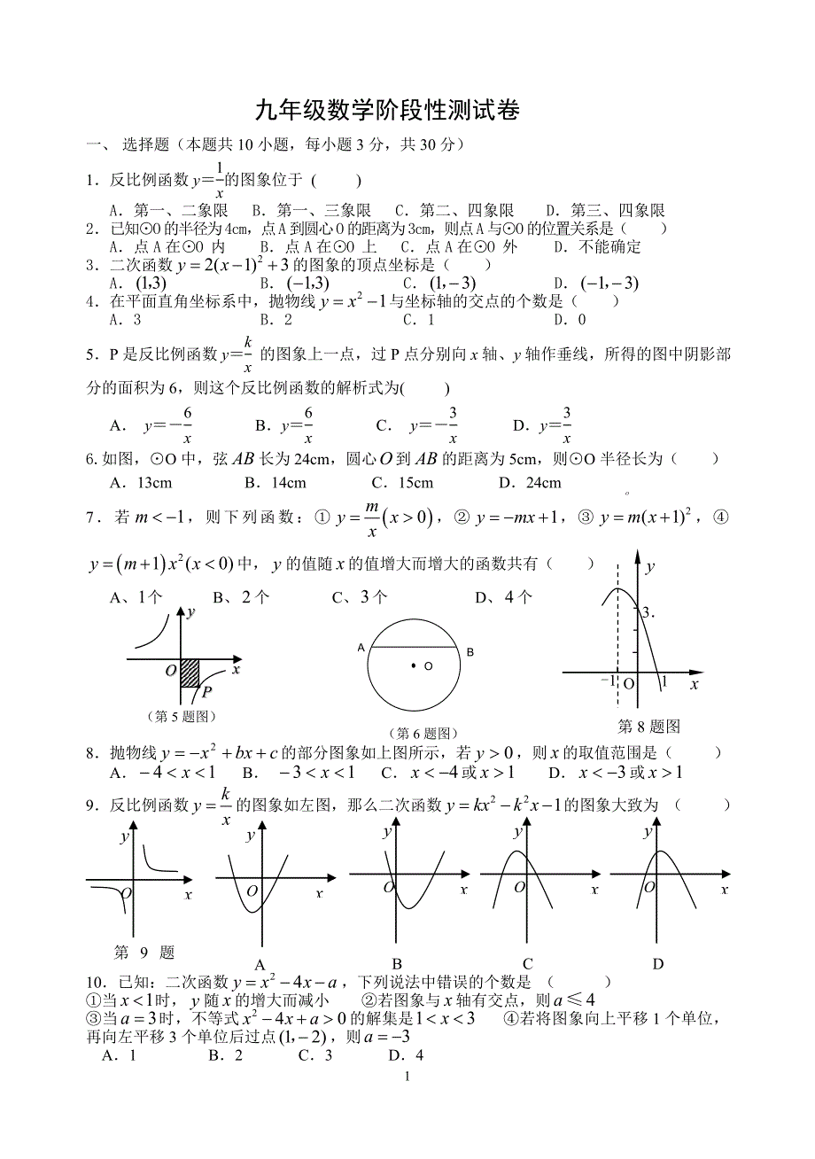 九年级数学阶段性测试卷 2011_第1页