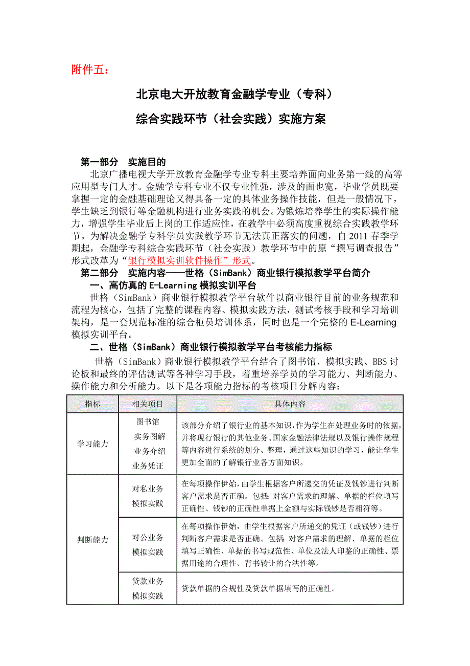 金融学(开专)综合实践环节(社会实践)实施细则_第1页