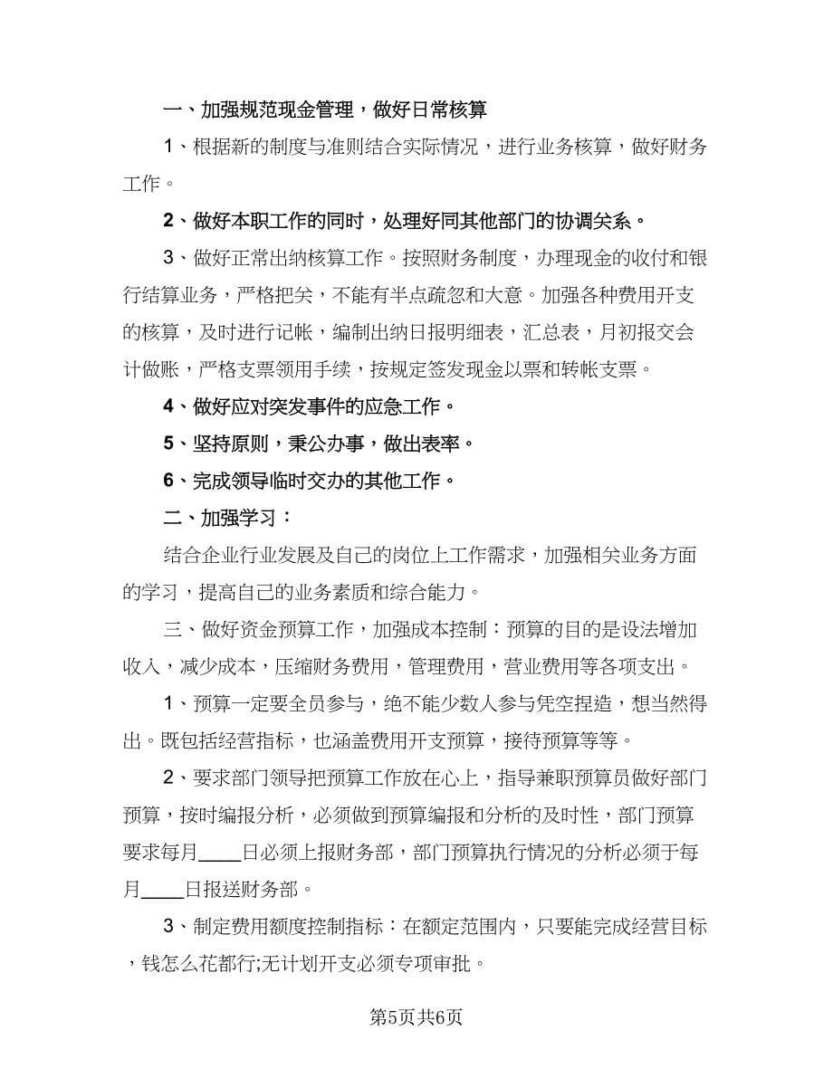 财务出纳2023工作计划标准范文（三篇）.doc_第5页