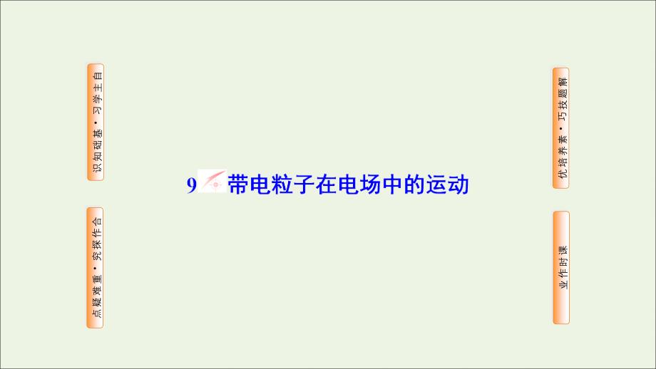 2019高中物理 第一章 静电场 9 带电粒子在电场中的运动课件 新人教版选修3-1_第1页