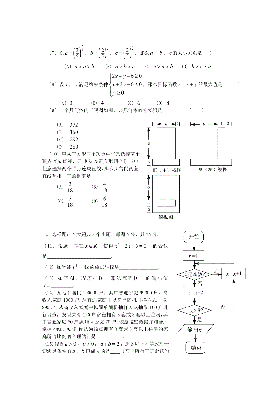 2010高考安徽数学（文科）试卷（纯）_第2页