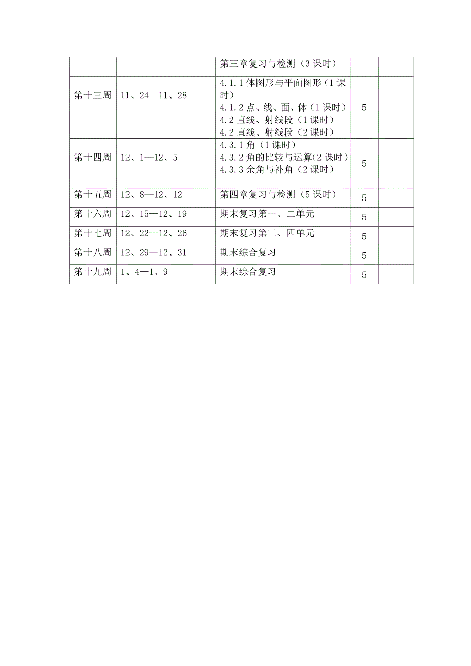 七年级上数学教学进度表_第2页