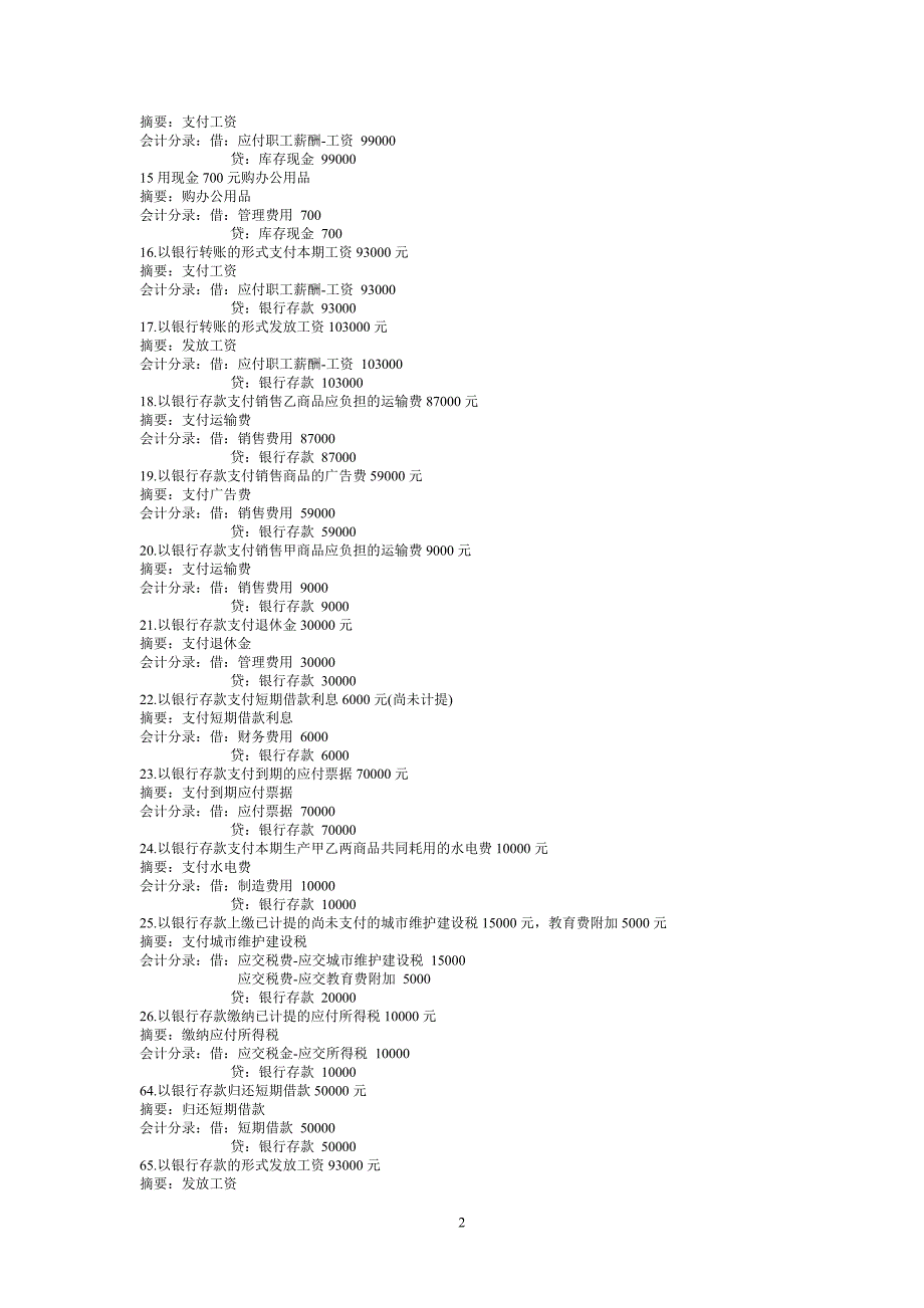 湖北会计从业资格证考试-电算化会计分录题录_第2页