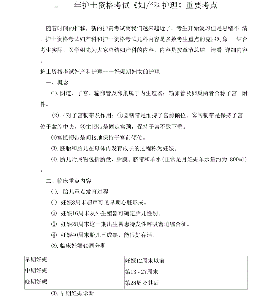 护士资格考试重要考点：妇产科护理_第1页